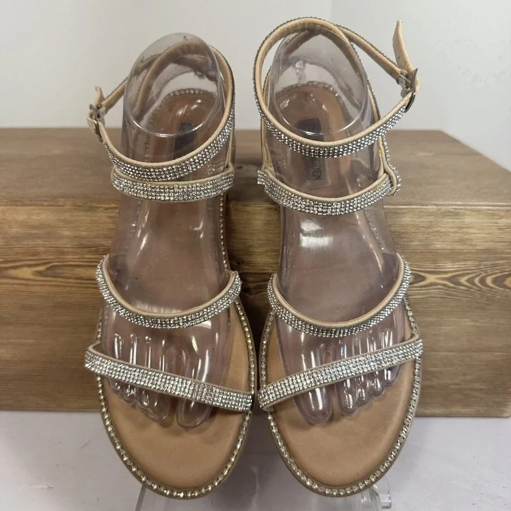 Steve Madden Transport-R Rhinestone Flat Sandals SZ 9 Sparkle Gladiator Y2K Nude